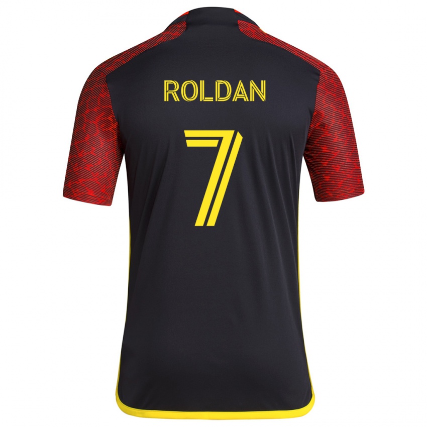 Kinder Cristian Roldán #7 Rot Schwarz Auswärtstrikot Trikot 2024/25 T-Shirt Österreich