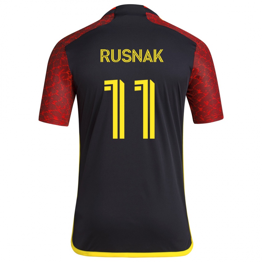 Kinder Albert Rusnák #11 Rot Schwarz Auswärtstrikot Trikot 2024/25 T-Shirt Österreich