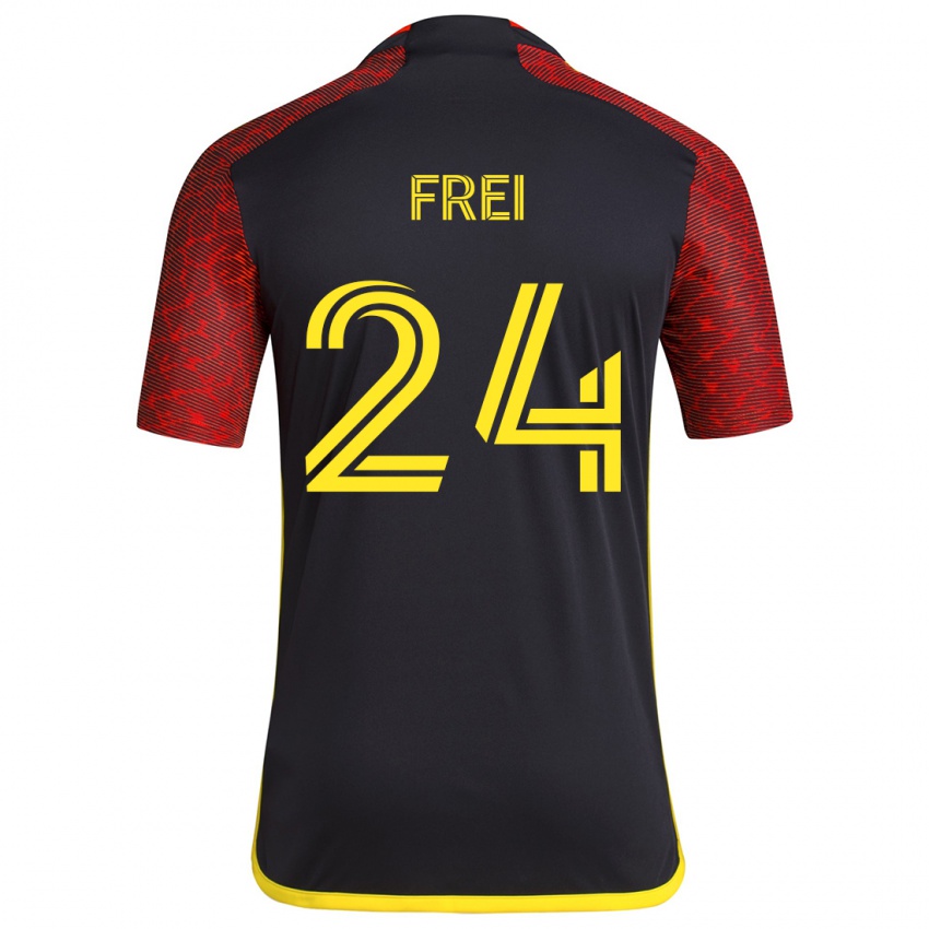 Kinder Stefan Frei #24 Rot Schwarz Auswärtstrikot Trikot 2024/25 T-Shirt Österreich