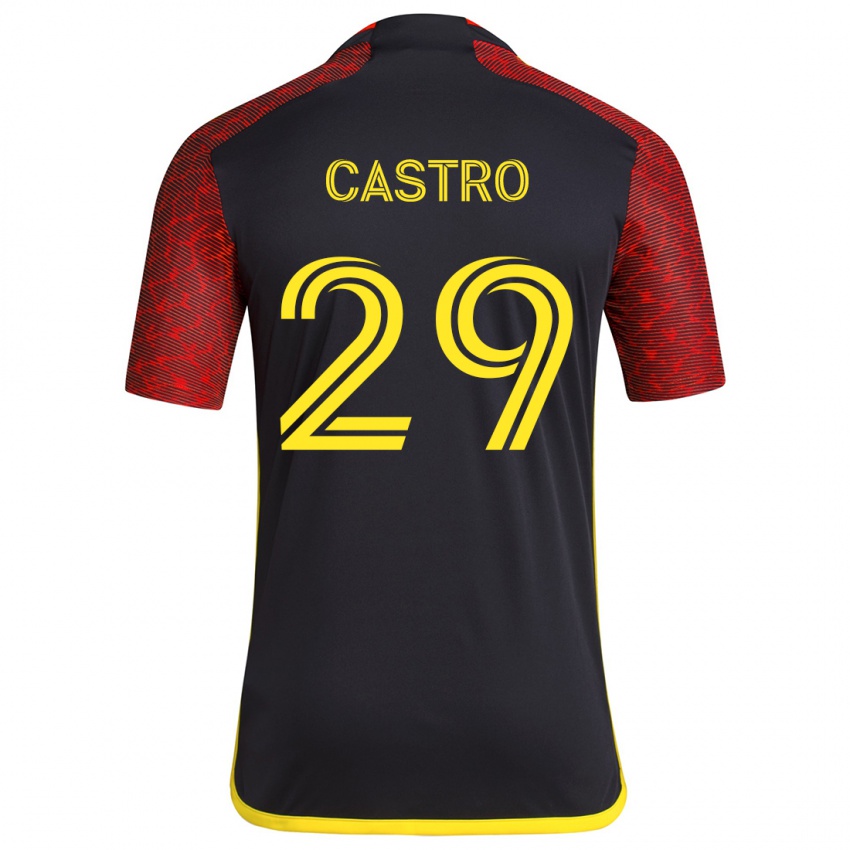 Kinder Jacob Castro #29 Rot Schwarz Auswärtstrikot Trikot 2024/25 T-Shirt Österreich