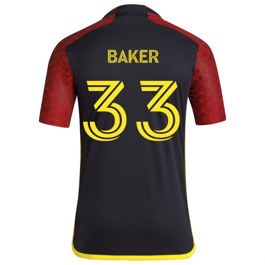 Kinder Cody Baker #33 Rot Schwarz Auswärtstrikot Trikot 2024/25 T-Shirt Österreich