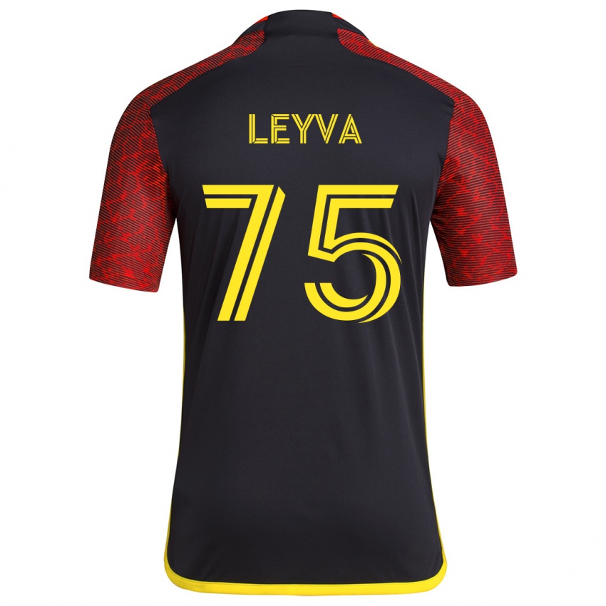 Kinder Danny Leyva #75 Rot Schwarz Auswärtstrikot Trikot 2024/25 T-Shirt Österreich