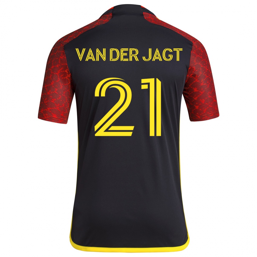 Kinder Olivia Van Der Jagt #21 Rot Schwarz Auswärtstrikot Trikot 2024/25 T-Shirt Österreich