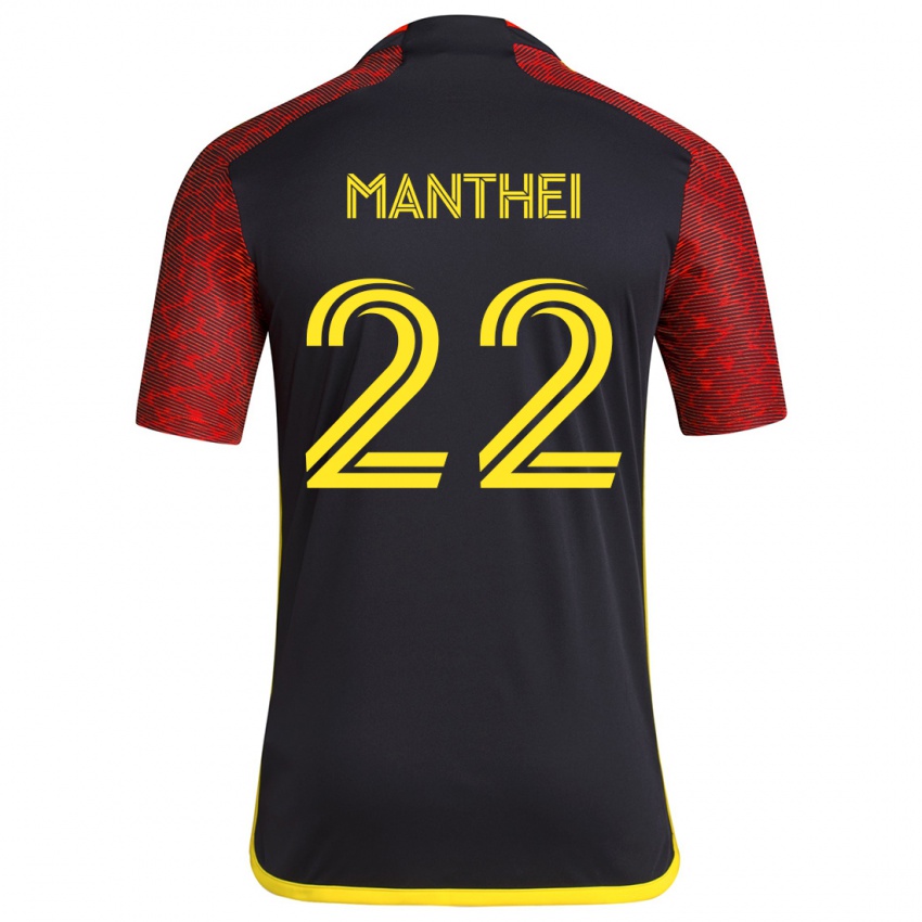 Kinder Leahi Manthei #22 Rot Schwarz Auswärtstrikot Trikot 2024/25 T-Shirt Österreich