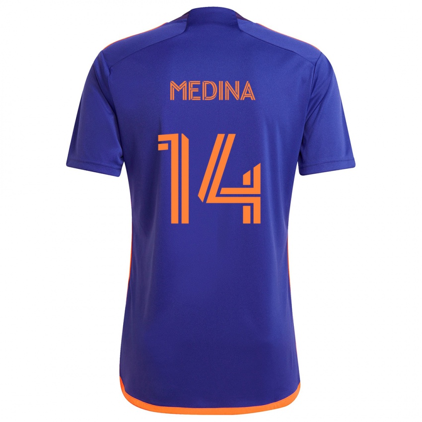 Kinder Jeferson Medina #14 Lila Orange Auswärtstrikot Trikot 2024/25 T-Shirt Österreich