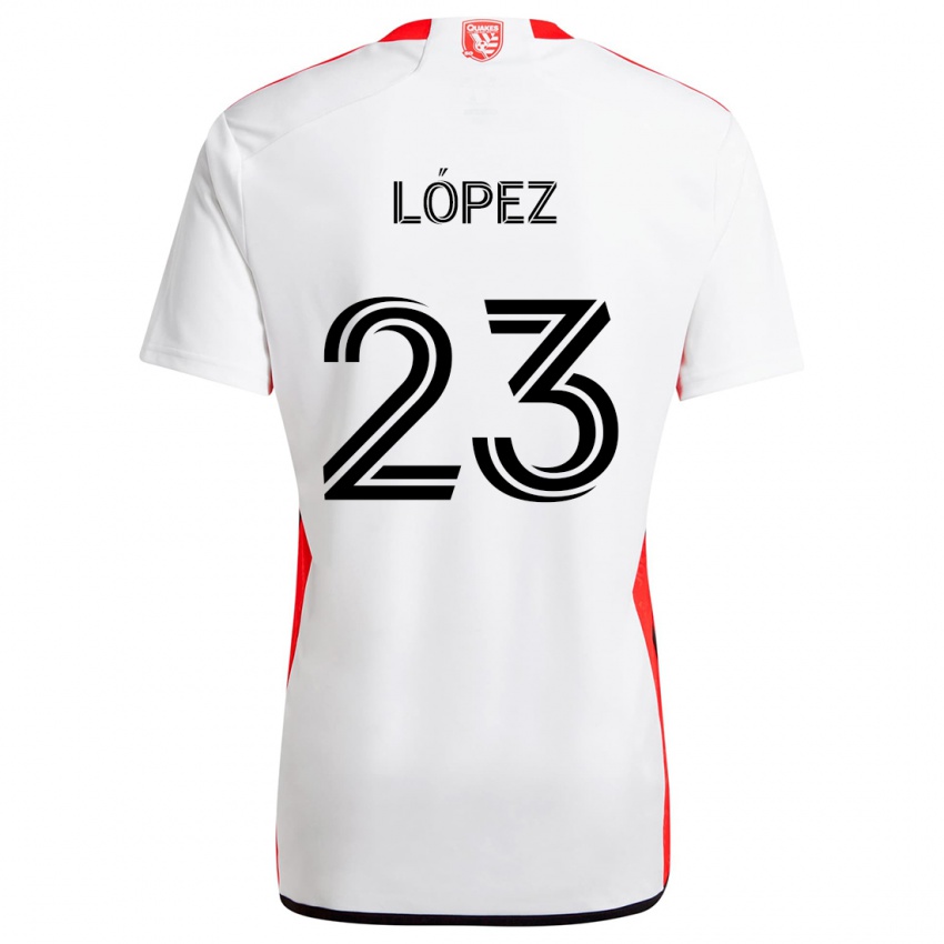 Kinder Hernán López #23 Weiß Rot Auswärtstrikot Trikot 2024/25 T-Shirt Österreich