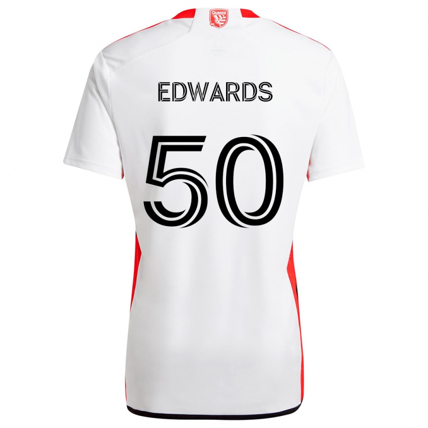 Kinder Aaron Edwards #50 Weiß Rot Auswärtstrikot Trikot 2024/25 T-Shirt Österreich