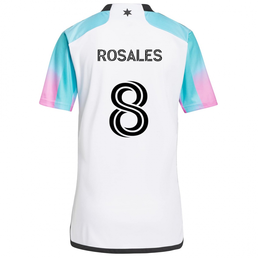 Kinder Joseph Rosales #8 Weiß Blau Schwarz Auswärtstrikot Trikot 2024/25 T-Shirt Österreich