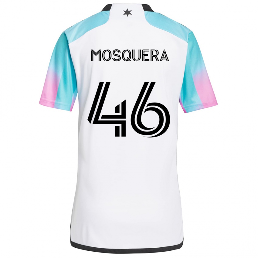 Kinder Juan Camilo Mosquera #46 Weiß Blau Schwarz Auswärtstrikot Trikot 2024/25 T-Shirt Österreich