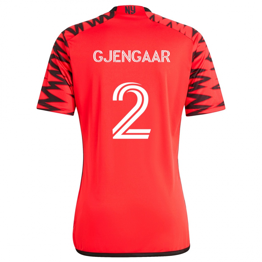 Kinder Dennis Gjengaar #2 Rot Schwarz Weiß Auswärtstrikot Trikot 2024/25 T-Shirt Österreich