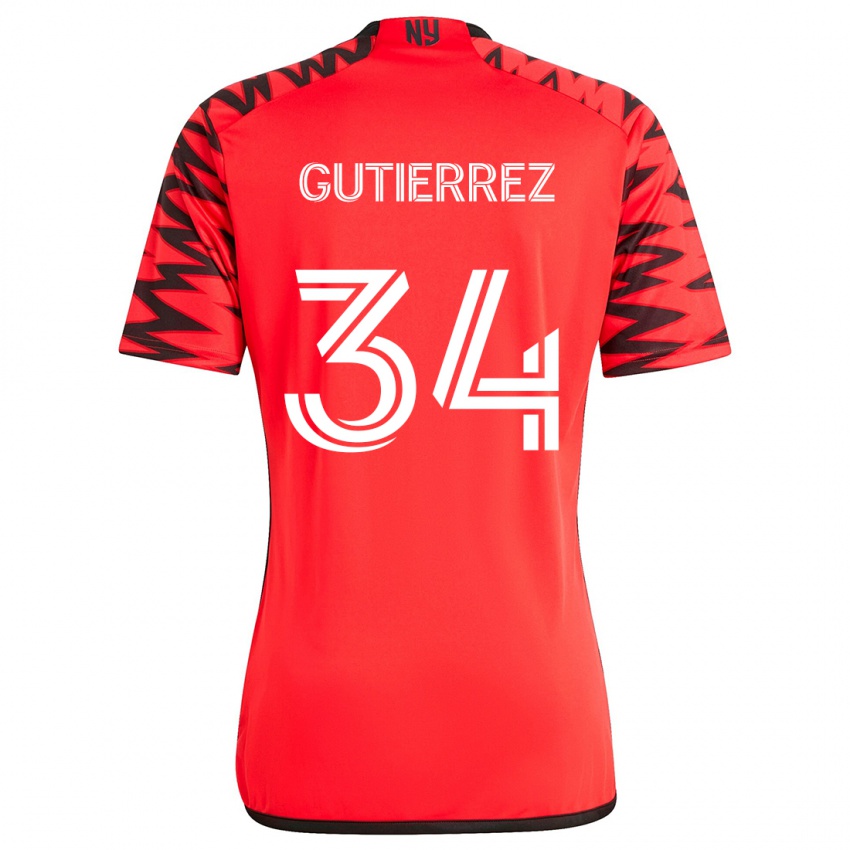 Kinder Juan Gutierrez #34 Rot Schwarz Weiß Auswärtstrikot Trikot 2024/25 T-Shirt Österreich