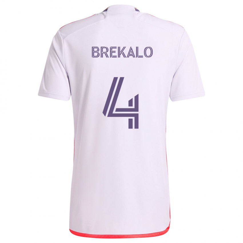 Kinder David Brekalo #4 Weiß Rot Lila Auswärtstrikot Trikot 2024/25 T-Shirt Österreich