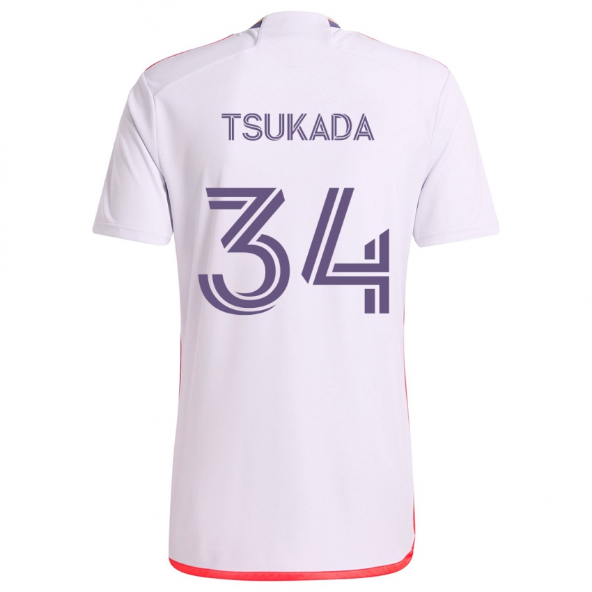 Kinder Yutaro Tsukada #34 Weiß Rot Lila Auswärtstrikot Trikot 2024/25 T-Shirt Österreich