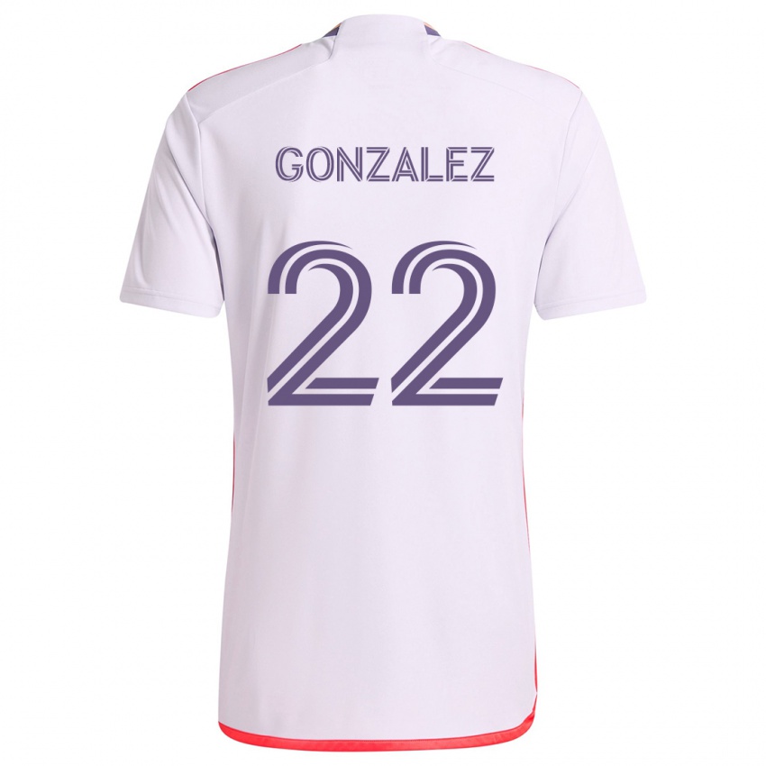 Kinder Gastón González #22 Weiß Rot Lila Auswärtstrikot Trikot 2024/25 T-Shirt Österreich