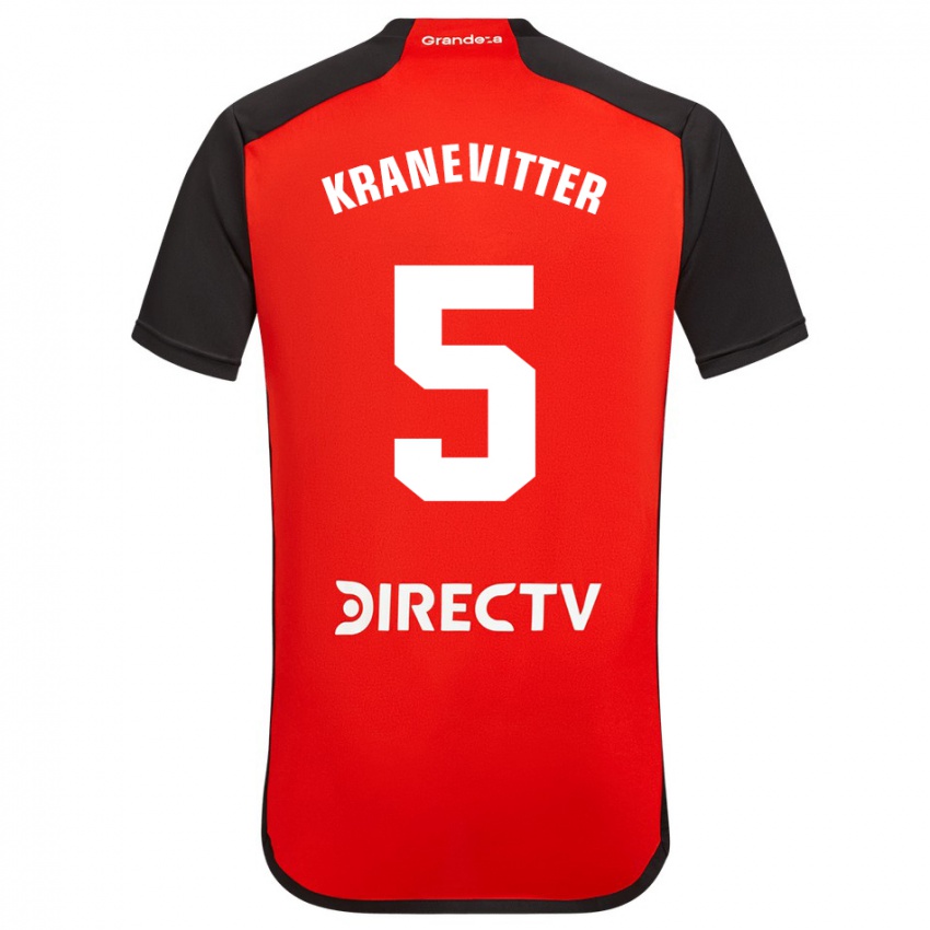 Kinder Matías Kranevitter #5 Rot Schwarz Weiß Auswärtstrikot Trikot 2024/25 T-Shirt Österreich