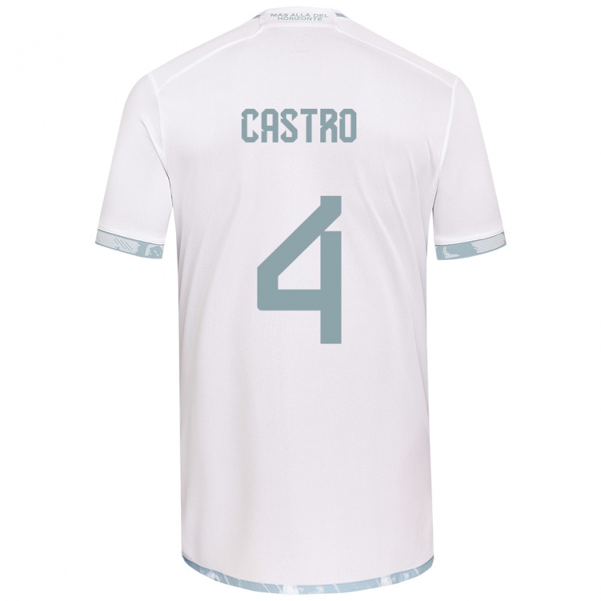 Kinder José Ignacio Castro #4 Weiß Grau Auswärtstrikot Trikot 2024/25 T-Shirt Österreich