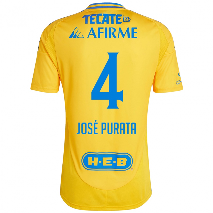 Kinder Juan Jose Purata #4 Goldgelb Heimtrikot Trikot 2024/25 T-Shirt Österreich