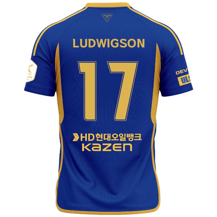 Kinder Gustav Ludwigson #17 Blau Gelb Heimtrikot Trikot 2024/25 T-Shirt Österreich