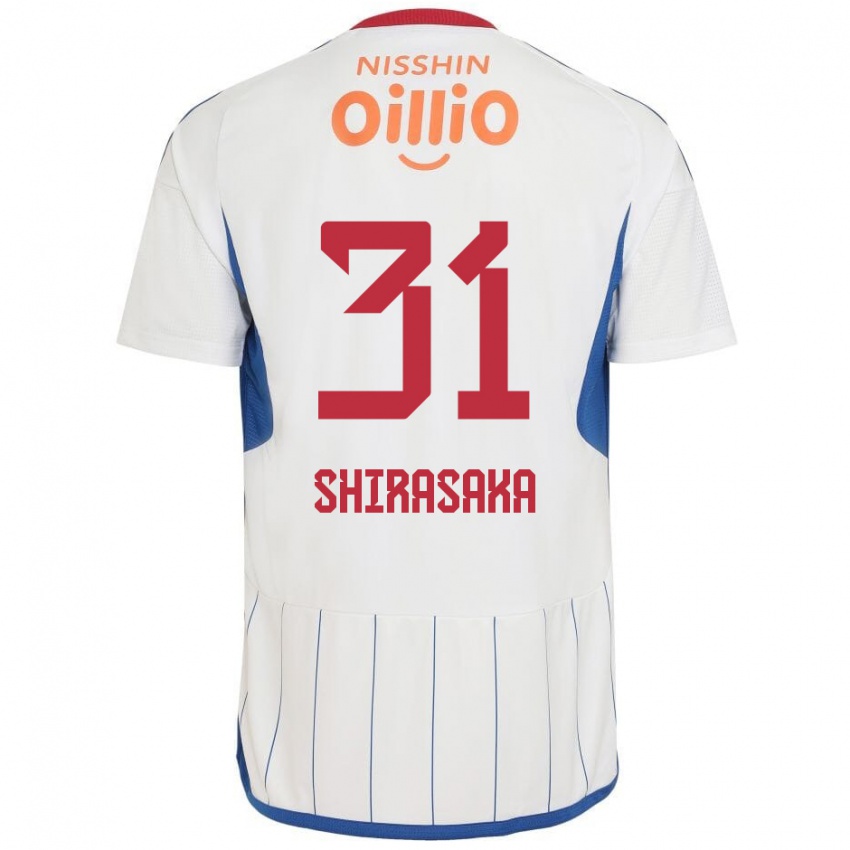 Kinder Fuma Shirasaka #31 Weiß Blau Rot Auswärtstrikot Trikot 2024/25 T-Shirt Österreich