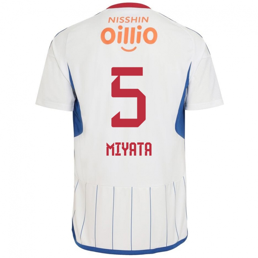 Kinder Haru Miyata #5 Weiß Blau Rot Auswärtstrikot Trikot 2024/25 T-Shirt Österreich