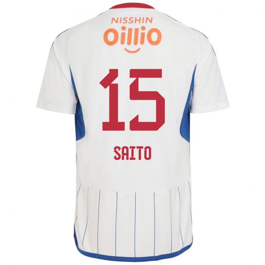 Kinder Haru Saito #15 Weiß Blau Rot Auswärtstrikot Trikot 2024/25 T-Shirt Österreich