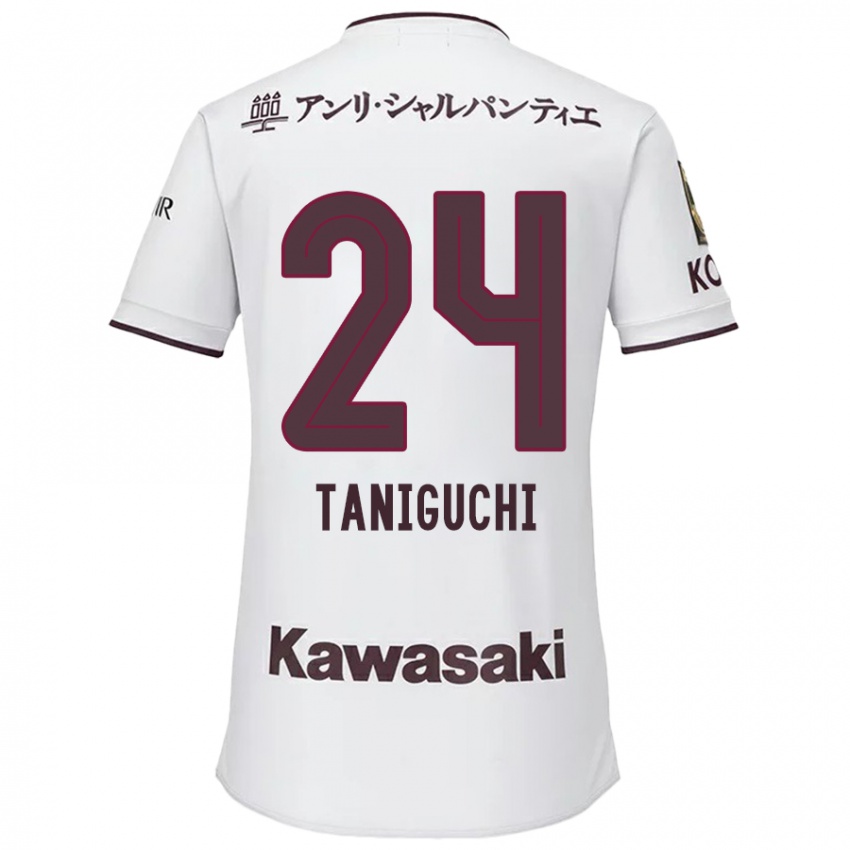 Kinder Hiroto Taniguchi #24 Weiß Rot Auswärtstrikot Trikot 2024/25 T-Shirt Österreich