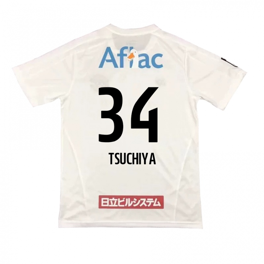 Kinder Takumi Tsuchiya #34 Weiß Schwarz Auswärtstrikot Trikot 2024/25 T-Shirt Österreich