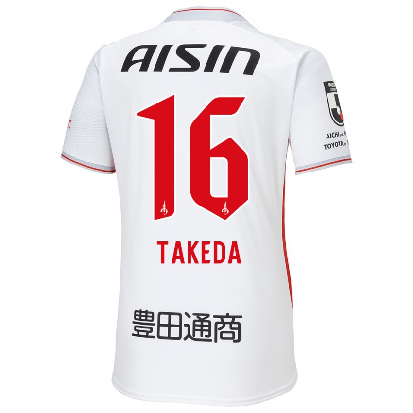 Kinder Yohei Takeda #16 Weiß Gelb Rot Auswärtstrikot Trikot 2024/25 T-Shirt Österreich