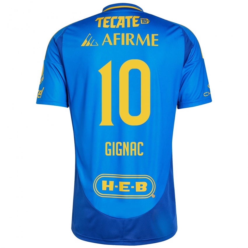 Kinder Andre-Pierre Gignac #10 Blau Gelb Auswärtstrikot Trikot 2024/25 T-Shirt Österreich