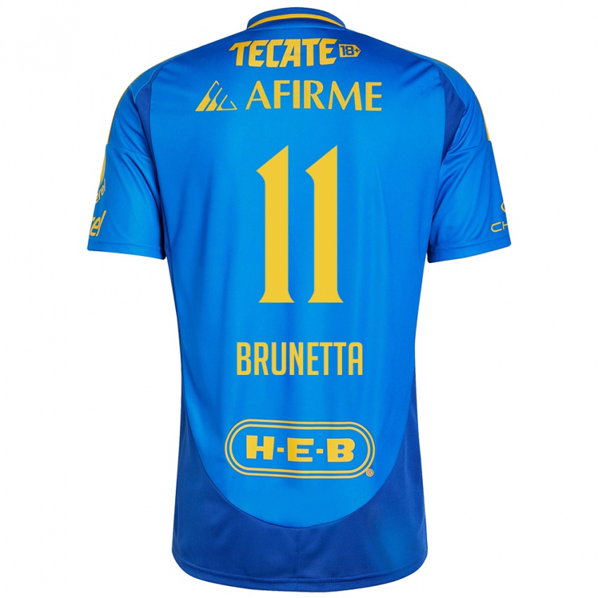 Kinder Juan Brunetta #11 Blau Gelb Auswärtstrikot Trikot 2024/25 T-Shirt Österreich