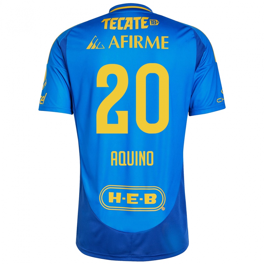 Kinder Javier Aquino #20 Blau Gelb Auswärtstrikot Trikot 2024/25 T-Shirt Österreich