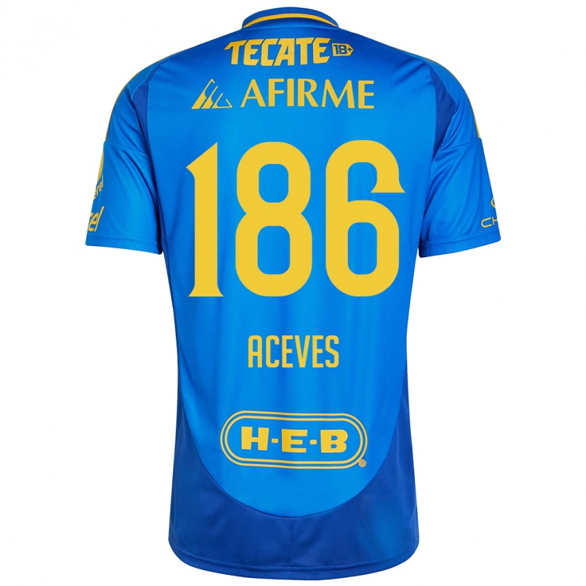 Kinder Israel Aceves #186 Blau Gelb Auswärtstrikot Trikot 2024/25 T-Shirt Österreich