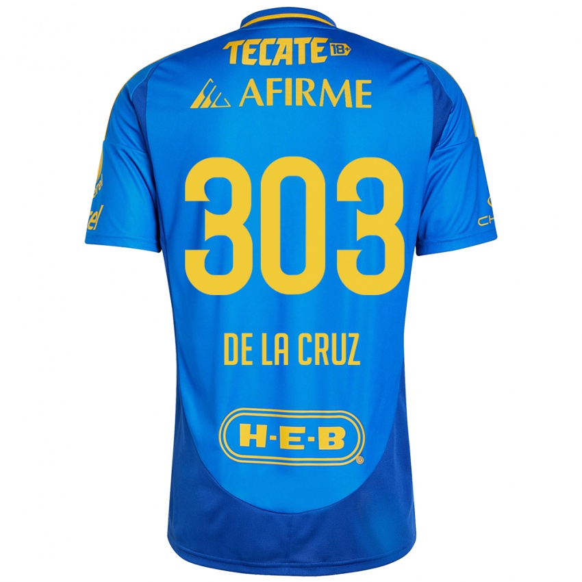 Kinder Erick De La Cruz #303 Blau Gelb Auswärtstrikot Trikot 2024/25 T-Shirt Österreich