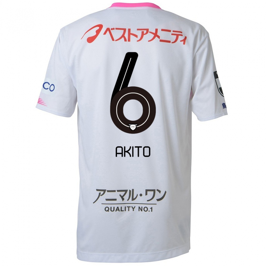 Kinder Akito Fukuta #6 Weiß Blau Rosa Auswärtstrikot Trikot 2024/25 T-Shirt Österreich