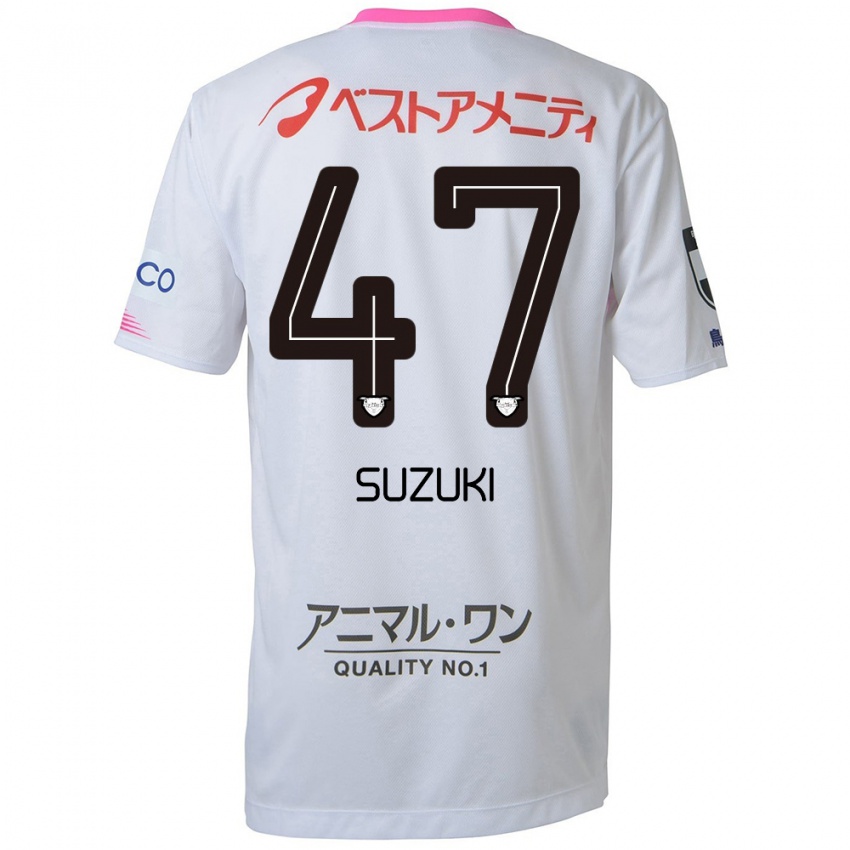 Kinder Daichi Suzuki #47 Weiß Blau Rosa Auswärtstrikot Trikot 2024/25 T-Shirt Österreich