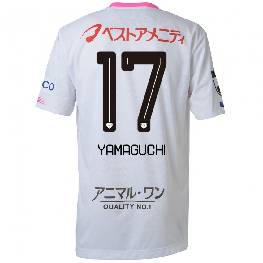 Kinder Hikaru Yamaguchi #17 Weiß Blau Rosa Auswärtstrikot Trikot 2024/25 T-Shirt Österreich