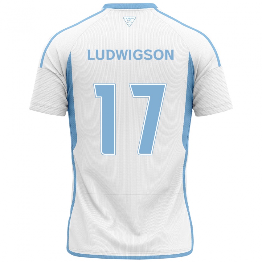 Kinder Gustav Ludwigson #17 Weiß Blau Auswärtstrikot Trikot 2024/25 T-Shirt Österreich