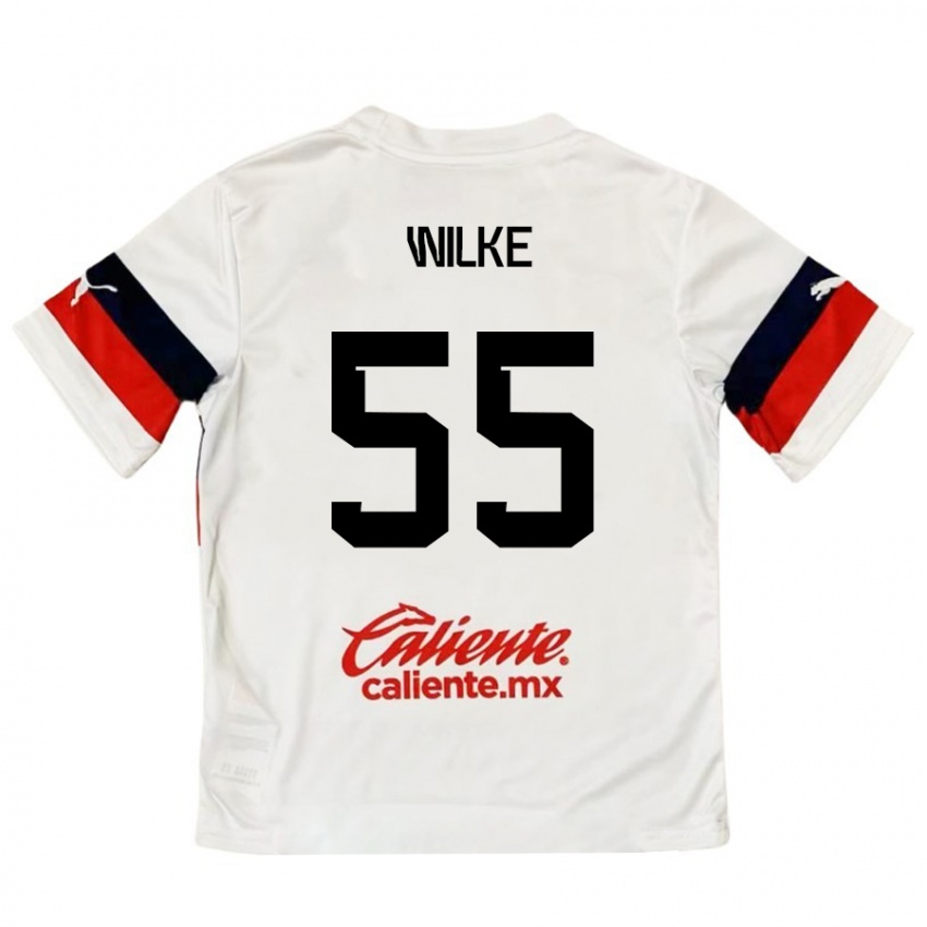 Kinder Teun Wilke #55 Weiß Rot Auswärtstrikot Trikot 2024/25 T-Shirt Österreich