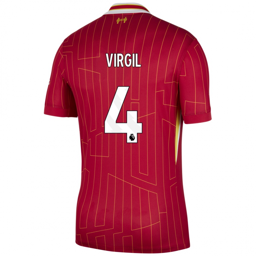 Kinder Virgil Van Dijk #4 Rot Gelb Weiß Heimtrikot Trikot 2024/25 T-Shirt Österreich