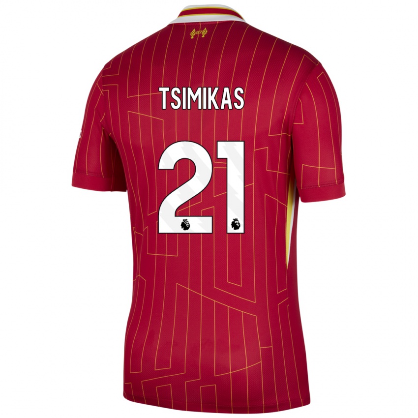 Kinder Konstantinos Tsimikas #21 Rot Gelb Weiß Heimtrikot Trikot 2024/25 T-Shirt Österreich