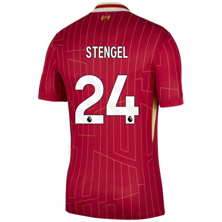 Kinder Katie Stengel #24 Rot Gelb Weiß Heimtrikot Trikot 2024/25 T-Shirt Österreich