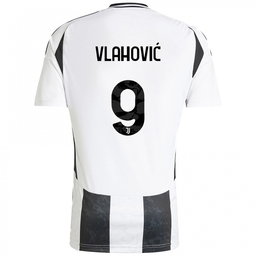 Kinder Dusan Vlahovic #9 Weiß Schwarz Heimtrikot Trikot 2024/25 T-Shirt Österreich