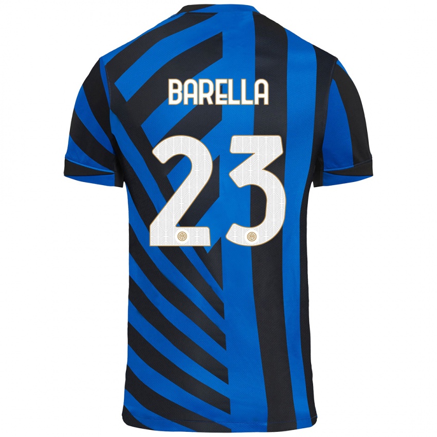 Kinder Nicolo Barella #23 Blau Schwarz Heimtrikot Trikot 2024/25 T-Shirt Österreich