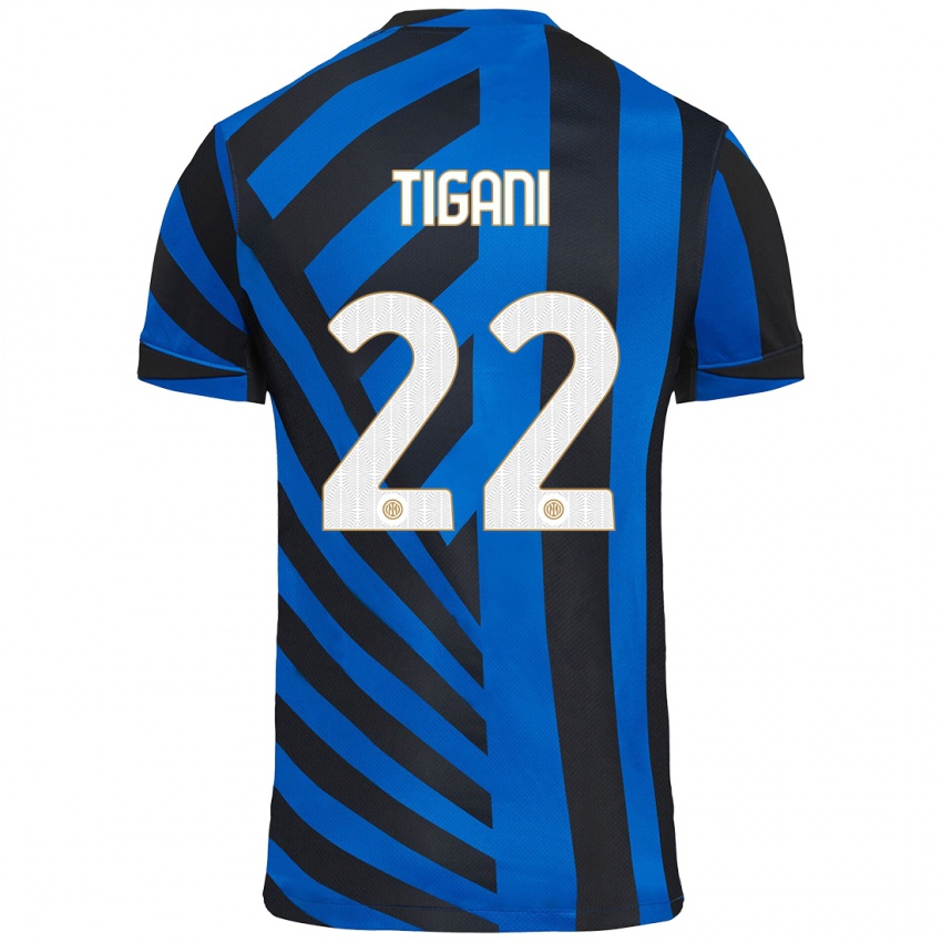 Kinder Edoardo Tigani #22 Blau Schwarz Heimtrikot Trikot 2024/25 T-Shirt Österreich