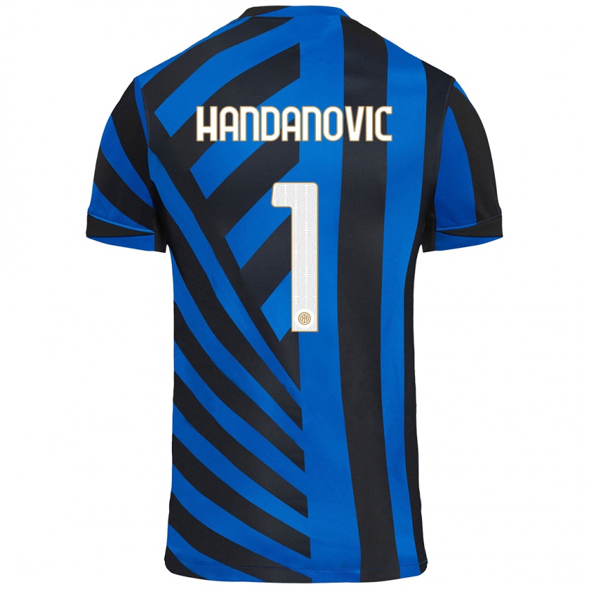 Kinder Samir Handanovic #1 Blau Schwarz Heimtrikot Trikot 2024/25 T-Shirt Österreich