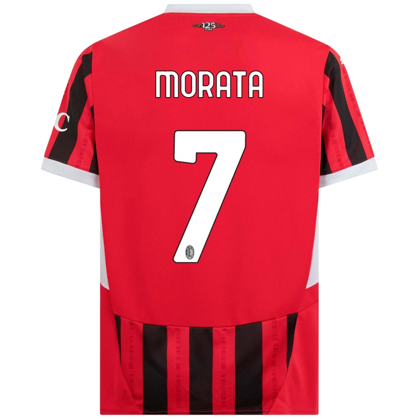 Kinder Alvaro Morata #7 Rot Schwarz Heimtrikot Trikot 2024/25 T-Shirt Österreich