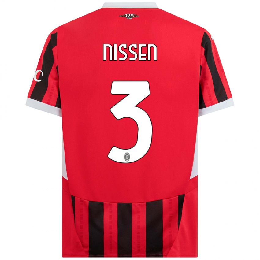 Kinder Fredrik Nissen #3 Rot Schwarz Heimtrikot Trikot 2024/25 T-Shirt Österreich