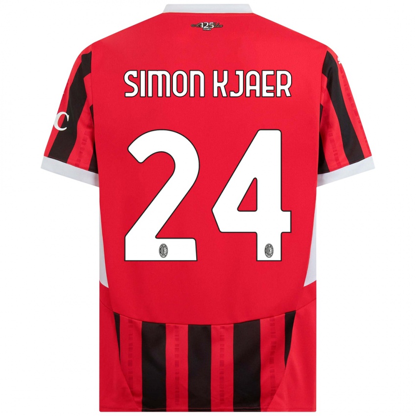 Kinder Simon Kjaer #24 Rot Schwarz Heimtrikot Trikot 2024/25 T-Shirt Österreich