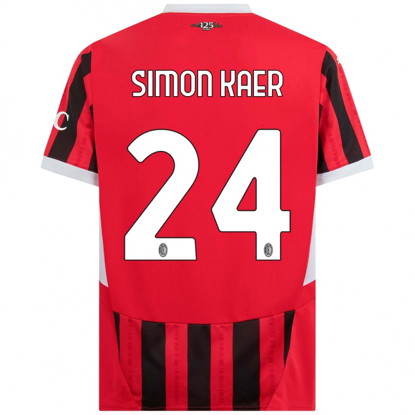 Kinder Simon Kaer #24 Rot Schwarz Heimtrikot Trikot 2024/25 T-Shirt Österreich