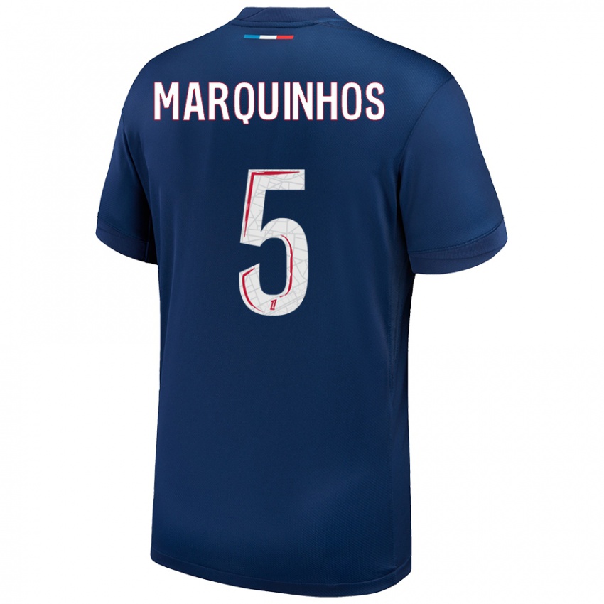 Kinder Marquinhos #5 Marineblau Weiß Heimtrikot Trikot 2024/25 T-Shirt Österreich